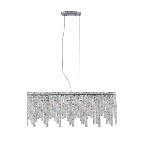 English Elm Silver Oval Iron Chandelier with K9 Crystal Teardrops for Dining Room or Foyer W2312P415971