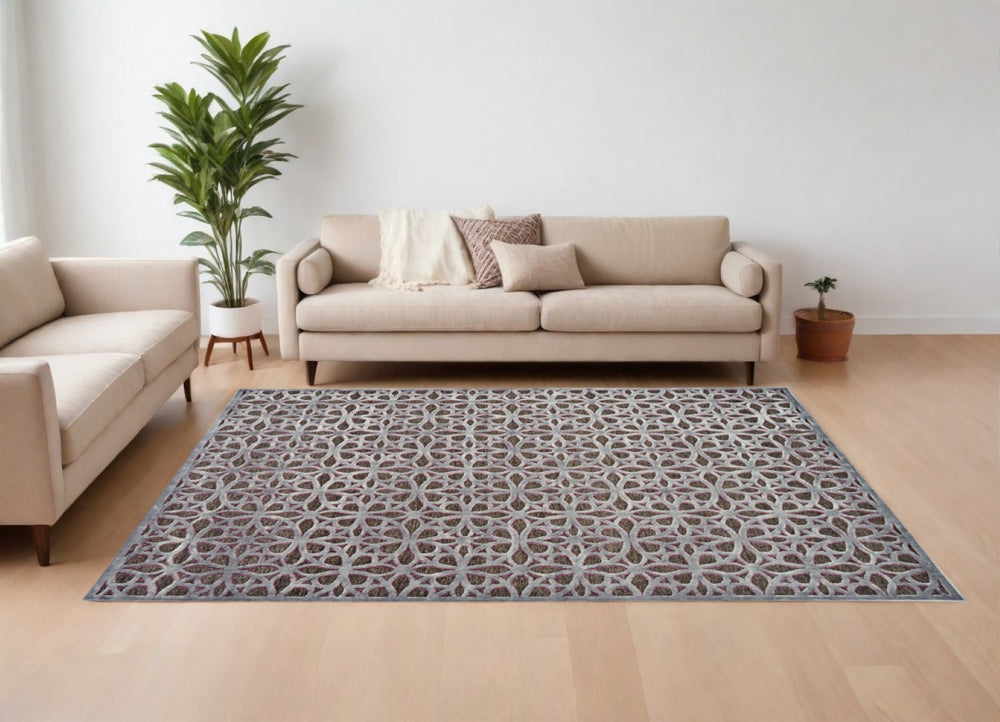 HomeRoots 10' Geometric Area Rug in Purple, Brown, and Gray – Stylish Power-Loomed Design for Modern Spaces 10' X 13' 565630