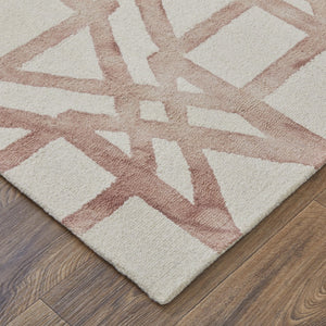 HomeRoots 4' Wool Geometric Area Rug in Ivory, Pink, and Tan - Stylish, Durable, and Perfect for Any Space 4' X 6' 565633