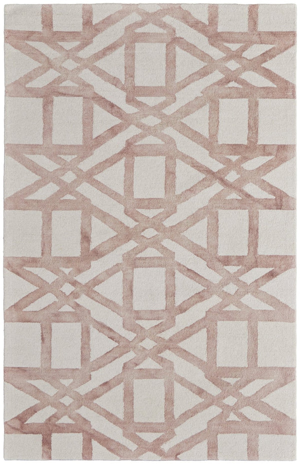 HomeRoots 4' Wool Geometric Area Rug in Ivory, Pink, and Tan - Stylish, Durable, and Perfect for Any Space 4' X 6' 565633