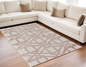 HomeRoots 4' Wool Geometric Area Rug in Ivory, Pink, and Tan - Stylish, Durable, and Perfect for Any Space 5' X 8' 565634