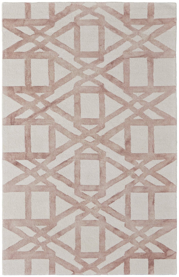 HomeRoots 4' Wool Geometric Area Rug in Ivory, Pink, and Tan - Stylish, Durable, and Perfect for Any Space 5' X 8' 565634