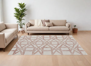 HomeRoots 4' Wool Geometric Area Rug in Ivory, Pink, and Tan - Stylish, Durable, and Perfect for Any Space 8' X 11' 565635
