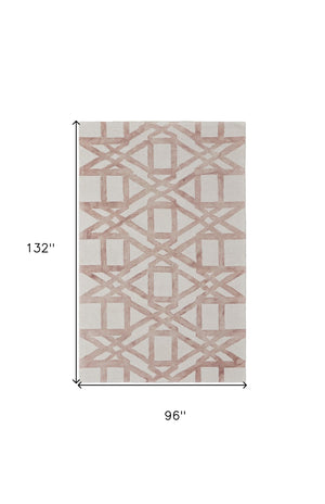 HomeRoots 4' Wool Geometric Area Rug in Ivory, Pink, and Tan - Stylish, Durable, and Perfect for Any Space 8' X 11' 565635