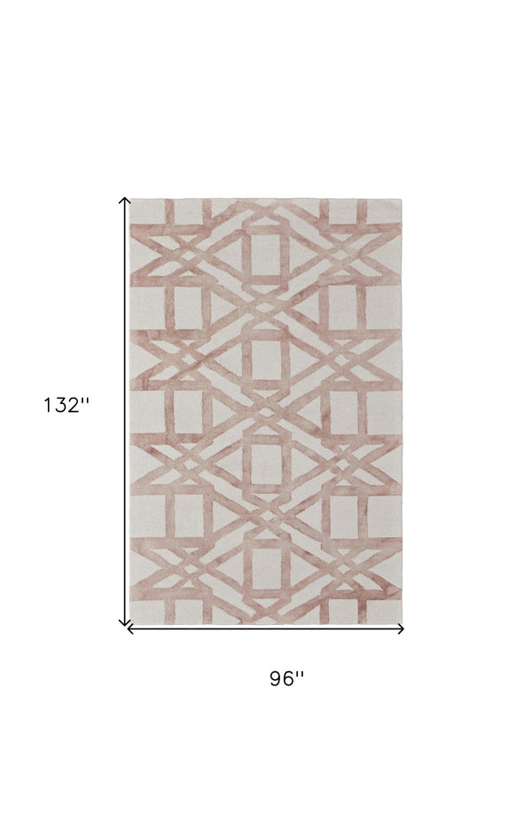 HomeRoots 4' Wool Geometric Area Rug in Ivory, Pink, and Tan - Stylish, Durable, and Perfect for Any Space 8' X 11' 565635