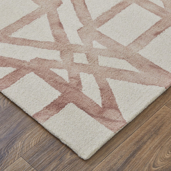 HomeRoots 4' Wool Geometric Area Rug in Ivory, Pink, and Tan - Stylish, Durable, and Perfect for Any Space 9' X 13' 565636