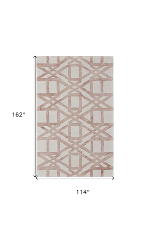 HomeRoots 4' Wool Geometric Area Rug in Ivory, Pink, and Tan - Stylish, Durable, and Perfect for Any Space 9' X 13' 565636
