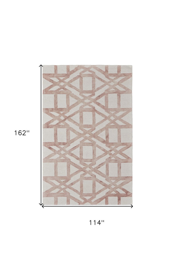 HomeRoots 4' Wool Geometric Area Rug in Ivory, Pink, and Tan - Stylish, Durable, and Perfect for Any Space 9' X 13' 565636