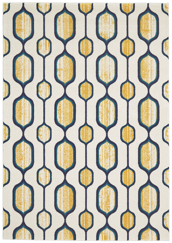 Homeroots 7' X 10' Ivory Blue And Yellow Geometric Power Loom Area Rug Ivory Polypropylene 565639