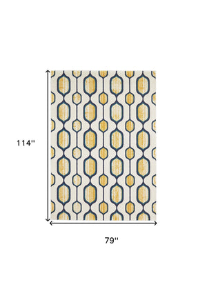 Homeroots 7' X 10' Ivory Blue And Yellow Geometric Power Loom Area Rug Ivory Polypropylene 565639
