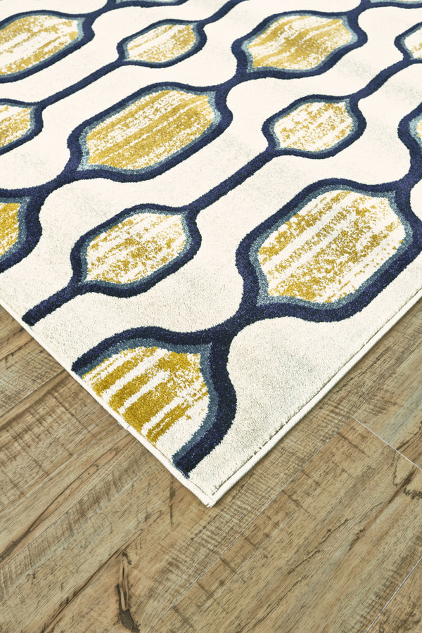 Homeroots 8' X 11' Ivory Blue And Yellow Geometric Power Loom Area Rug Ivory Polypropylene 565640