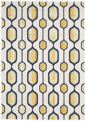 Homeroots 8' X 11' Ivory Blue And Yellow Geometric Power Loom Area Rug Ivory Polypropylene 565640