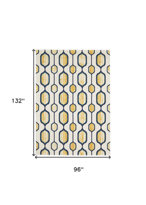 Homeroots 8' X 11' Ivory Blue And Yellow Geometric Power Loom Area Rug Ivory Polypropylene 565640