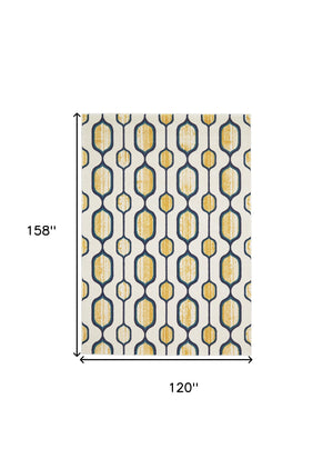 Homeroots 10' X 13' Ivory Blue And Yellow Geometric Power Loom Area Rug Ivory Polypropylene 565641