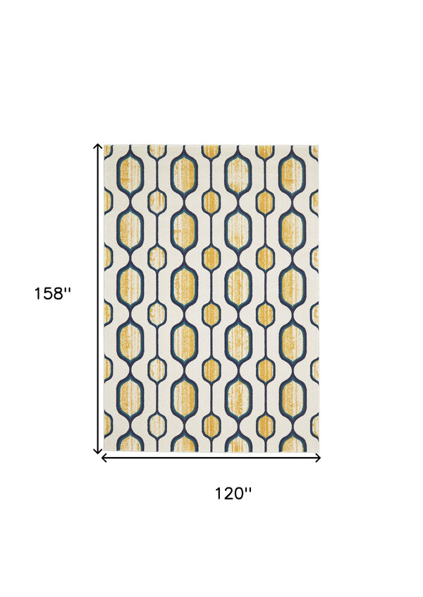 Homeroots 10' X 13' Ivory Blue And Yellow Geometric Power Loom Area Rug Ivory Polypropylene 565641