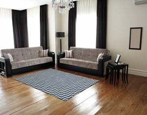 Homeroots 8' X 11' Blue And Gray Chevron Power Loom Area Rug Blue Polypropylene 565647