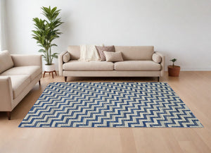 Homeroots 8' X 11' Blue And Gray Chevron Power Loom Area Rug Blue Polypropylene 565647