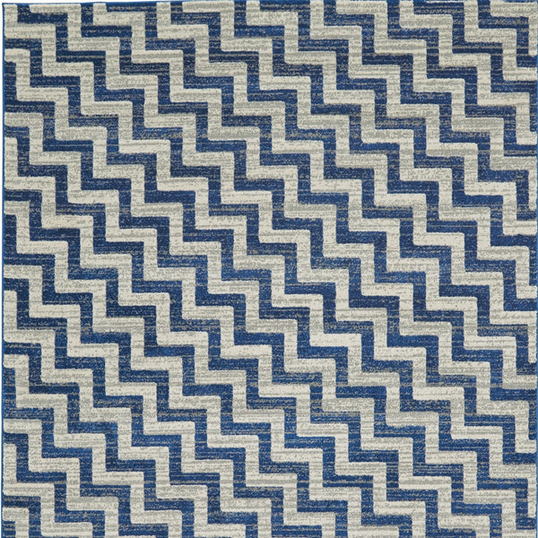 Homeroots 8' X 11' Blue And Gray Chevron Power Loom Area Rug Blue Polypropylene 565647