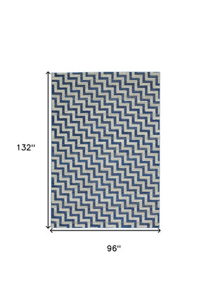 Homeroots 8' X 11' Blue And Gray Chevron Power Loom Area Rug Blue Polypropylene 565647