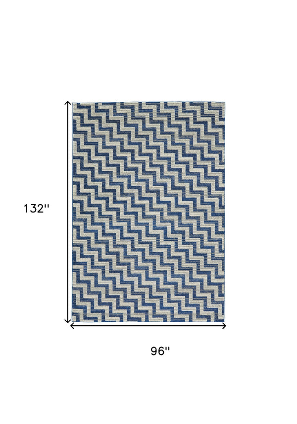 Homeroots 8' X 11' Blue And Gray Chevron Power Loom Area Rug Blue Polypropylene 565647