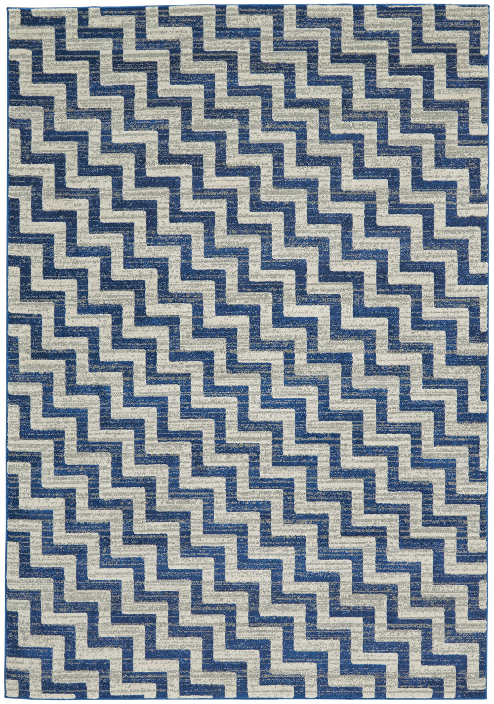 Homeroots 8' X 11' Blue And Gray Chevron Power Loom Area Rug Blue Polypropylene 565647