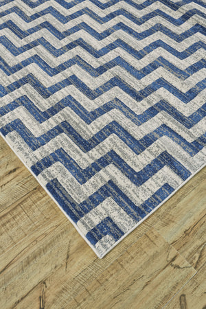 Homeroots 8' X 11' Blue And Gray Chevron Power Loom Area Rug Blue Polypropylene 565647