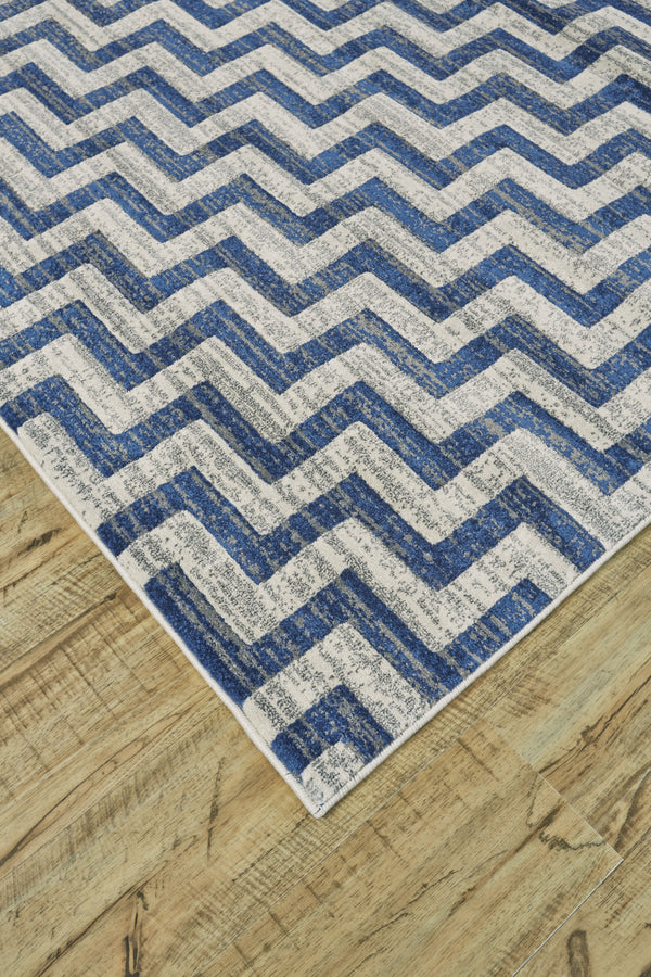 Homeroots 8' X 11' Blue And Gray Chevron Power Loom Area Rug Blue Polypropylene 565647