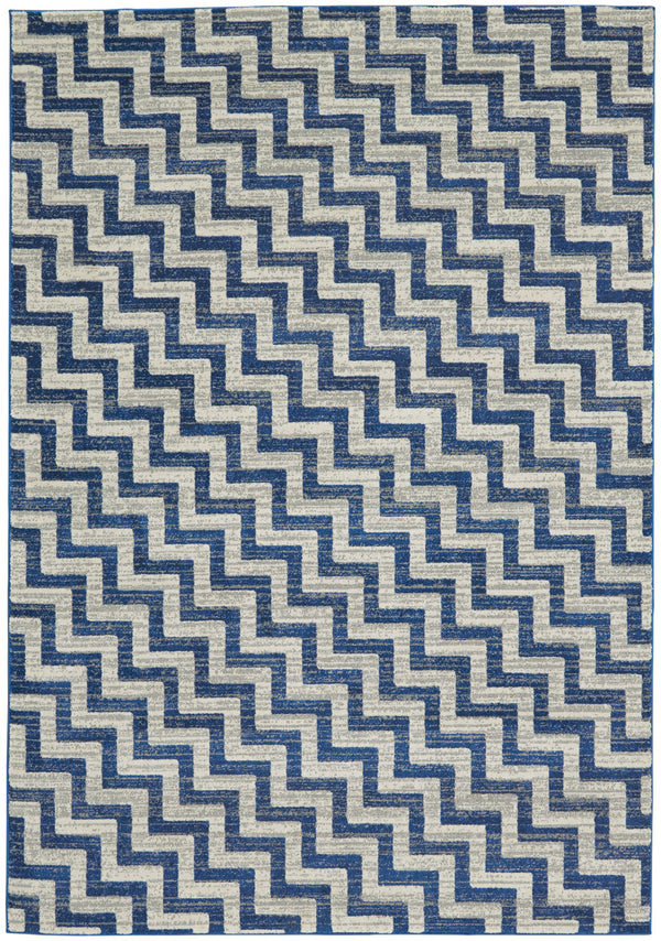 Homeroots 8' X 11' Blue And Gray Chevron Power Loom Area Rug Blue Polypropylene 565647