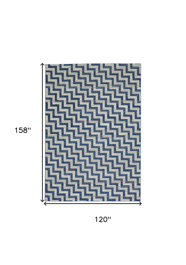 Homeroots 10' X 13' Blue And Gray Chevron Power Loom Area Rug Blue Polypropylene 565648