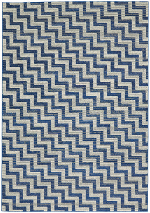 Homeroots 10' X 13' Blue And Gray Chevron Power Loom Area Rug Blue Polypropylene 565648