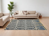 Homeroots 7' X 10' Gray Ivory And Blue Geometric Power Loom Worn Faded Area Rug Gray Polypropylene 565649