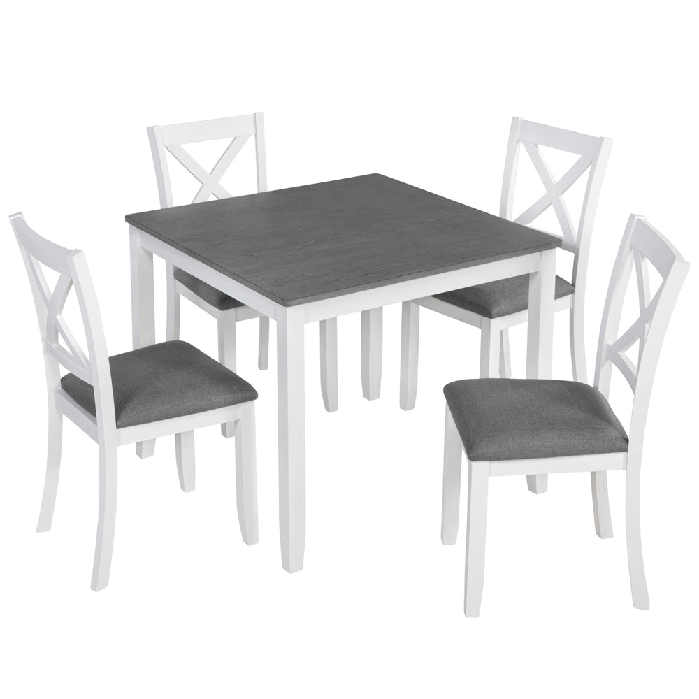 English Elm 5-Piece Modern Dining Set for 4 with Waterproof Wood-Grain Top, X-Back Chairs, Linen Comfort, Stable Frame White+gray W1998S00063