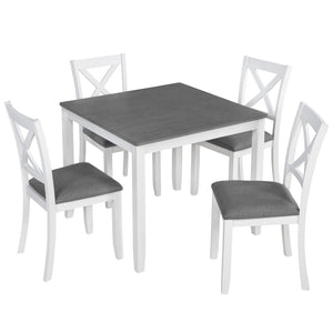 English Elm 5-Piece Modern Dining Set for 4 with Waterproof Wood-Grain Top, X-Back Chairs, Linen Comfort, Stable Frame White+gray W1998S00063