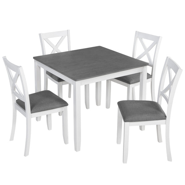 English Elm 5-Piece Modern Dining Set for 4 with Waterproof Wood-Grain Top, X-Back Chairs, Linen Comfort, Stable Frame White+gray W1998S00063