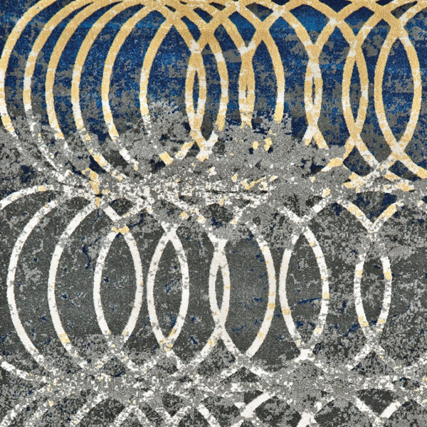 HomeRoots 10' Gray, Ivory & Blue Geometric Area Rug - Soft, Durable Power Loomed Design for Living Spaces 10' X 13' 565651
