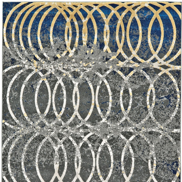 HomeRoots 10' Gray, Ivory & Blue Geometric Area Rug - Soft, Durable Power Loomed Design for Living Spaces 10' X 13' 565651