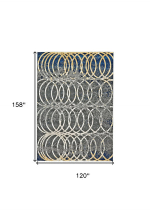 HomeRoots 10' Gray, Ivory & Blue Geometric Area Rug - Soft, Durable Power Loomed Design for Living Spaces 10' X 13' 565651