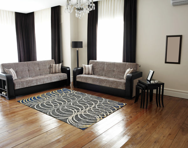 HomeRoots 10' Gray, Ivory & Blue Geometric Area Rug - Soft, Durable Power Loomed Design for Living Spaces 10' X 13' 565651