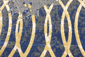HomeRoots 10' Gray, Ivory & Blue Geometric Area Rug - Soft, Durable Power Loomed Design for Living Spaces 10' X 13' 565651