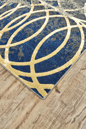 HomeRoots 10' Gray, Ivory & Blue Geometric Area Rug - Soft, Durable Power Loomed Design for Living Spaces 10' X 13' 565651