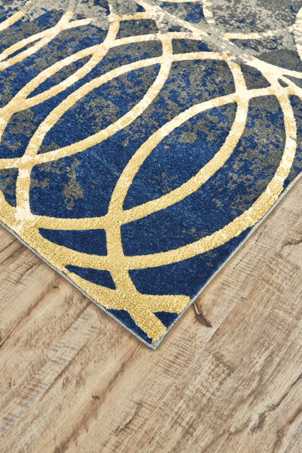 HomeRoots 10' Gray, Ivory & Blue Geometric Area Rug - Soft, Durable Power Loomed Design for Living Spaces 10' X 13' 565651