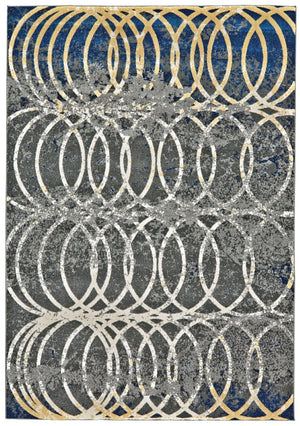 HomeRoots 10' Gray, Ivory & Blue Geometric Area Rug - Soft, Durable Power Loomed Design for Living Spaces 10' X 13' 565651