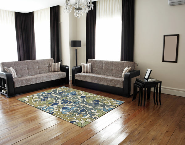 HomeRoots 7' Elegant Floral Area Rug in Green, Gray, and Tan – Durable, Stain-Resistant, and Stylish Design 7' X 10' 565652