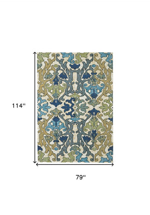 HomeRoots 7' Elegant Floral Area Rug in Green, Gray, and Tan – Durable, Stain-Resistant, and Stylish Design 7' X 10' 565652