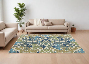 HomeRoots 7' Elegant Floral Area Rug in Green, Gray, and Tan – Durable, Stain-Resistant, and Stylish Design 7' X 10' 565652