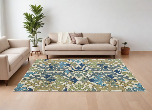 HomeRoots 7' Elegant Floral Area Rug in Green, Gray, and Tan – Durable, Stain-Resistant, and Stylish Design 7' X 10' 565652