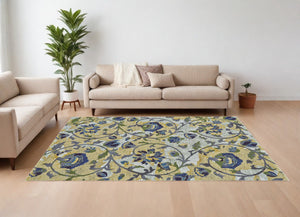 HomeRoots 10' Floral Power Loom Area Rug in Gold and Green – Elegant, Stain-Resistant Design for Any Room Ivory 565654