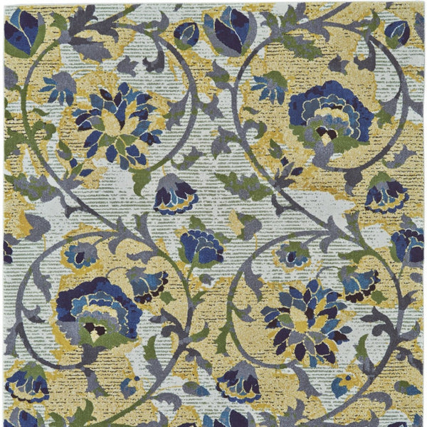 HomeRoots 10' Floral Power Loom Area Rug in Gold and Green – Elegant, Stain-Resistant Design for Any Room Ivory 565654