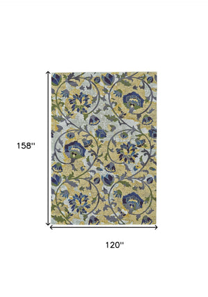 HomeRoots 10' Floral Power Loom Area Rug in Gold and Green – Elegant, Stain-Resistant Design for Any Room Ivory 565654