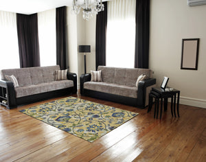 HomeRoots 10' Floral Power Loom Area Rug in Gold and Green – Elegant, Stain-Resistant Design for Any Room Ivory 565654